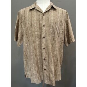L.L. Bean Button Down Hawaiian Shirt SZ L Aztec Mayan Tiki Print Beach Casual